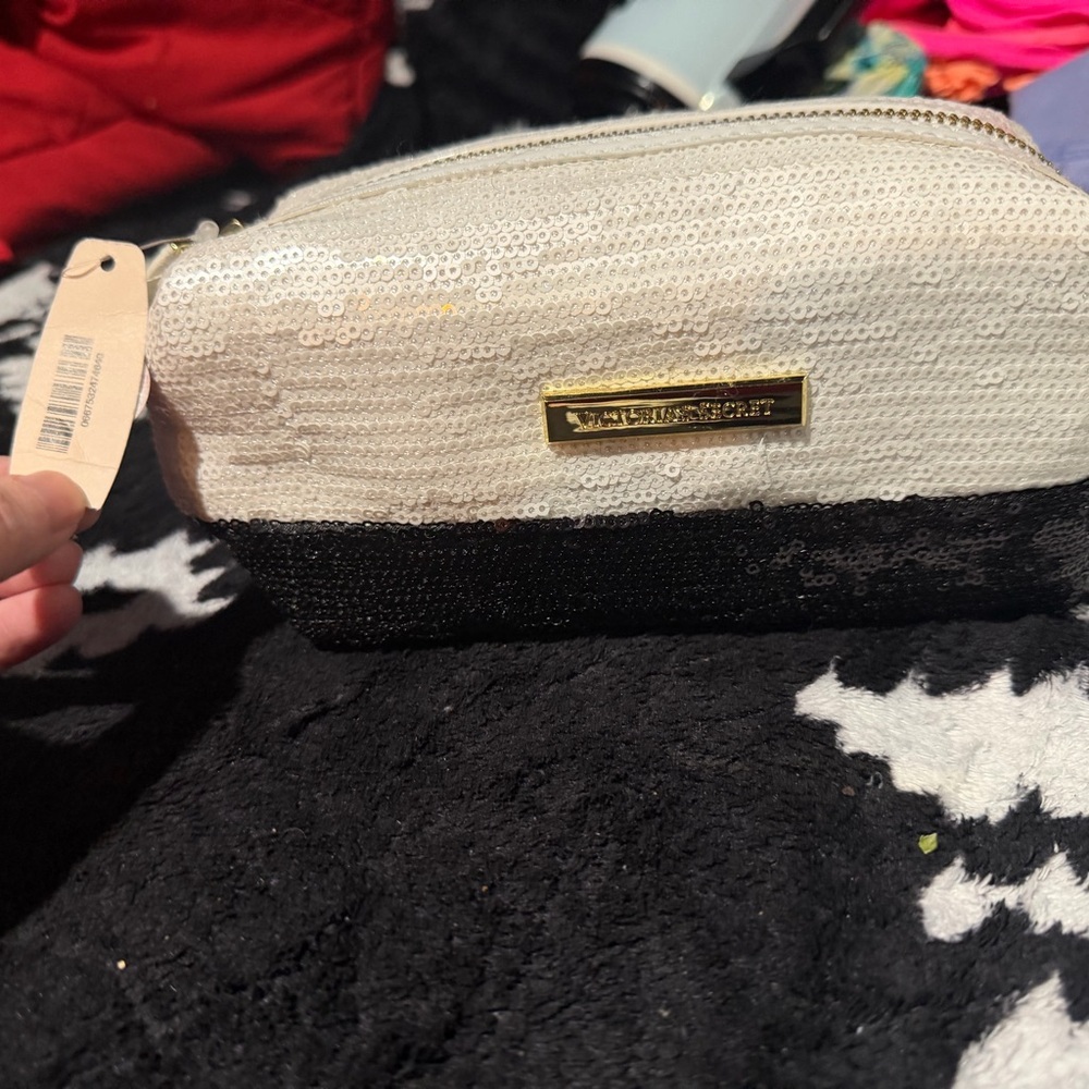 Victoria's Secret Sequin Black and White Cosmetic Bag
